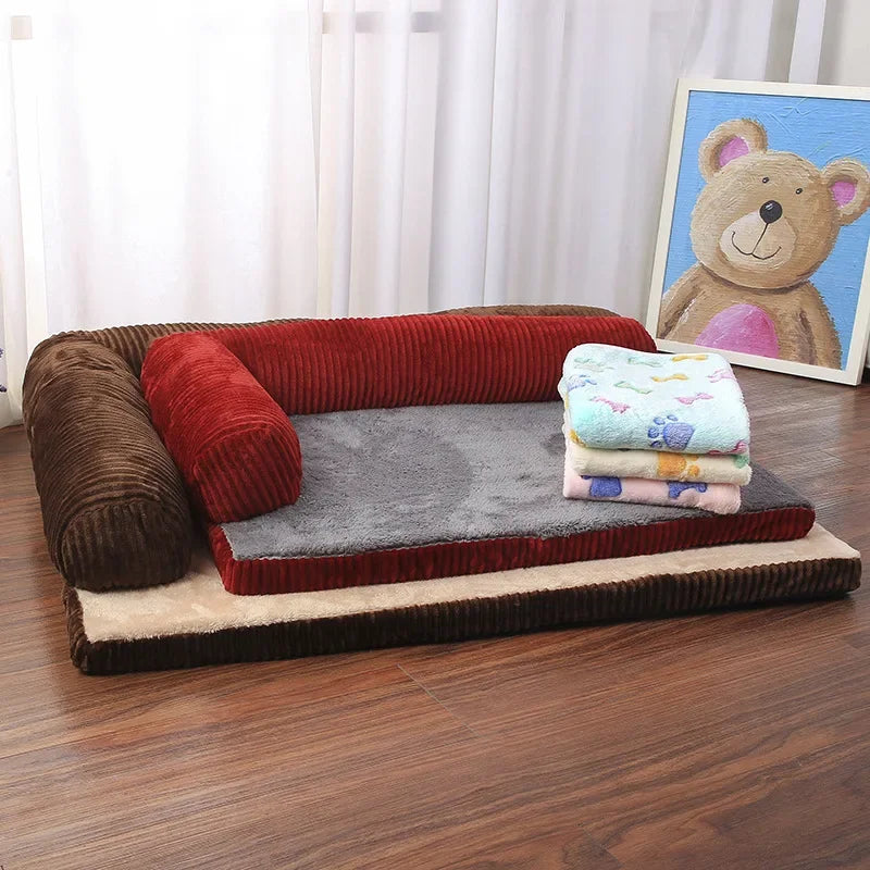 Orthopedic L-Shaped Dog Bed – Soft Lounge Sofa with Fleece Surface for Small to Large Dogs & Cats