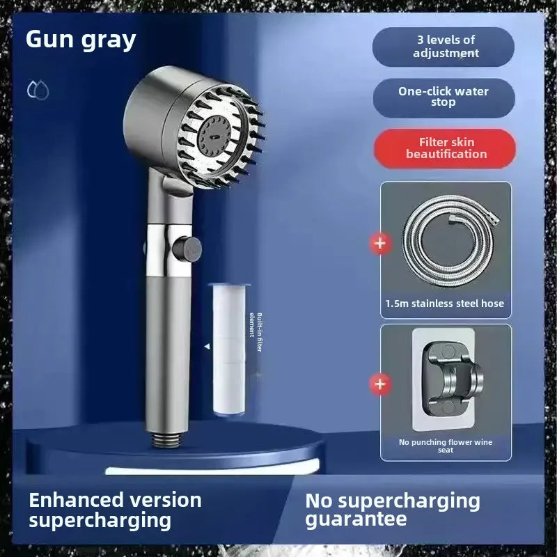 High-Pressure Shower Head – 4 Spray Modes with One-Button Water Stop & Built-In Filter