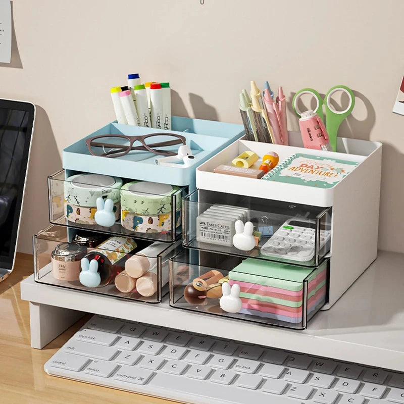 Multi-Purpose Desk Organizer with Drawer – Compact Plastic Storage for Makeup, Office Supplies & Phones
