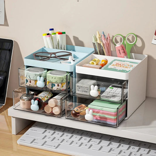 Multi-Purpose Desk Organizer with Drawer – Compact Plastic Storage for Makeup, Office Supplies & Phones