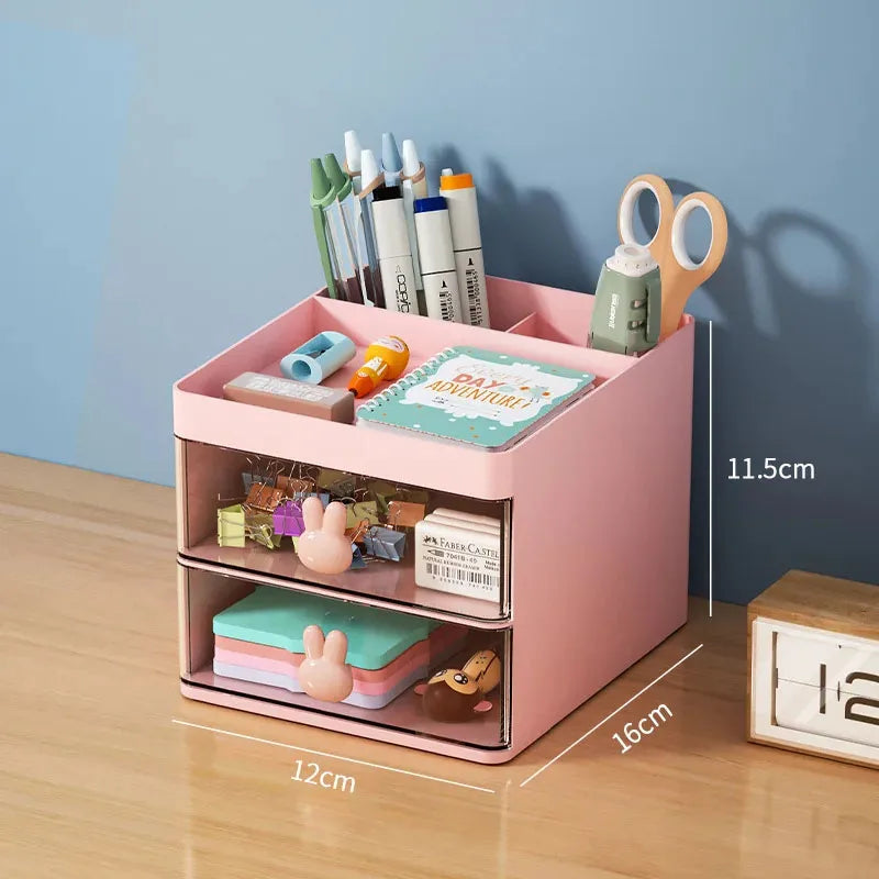Multi-Purpose Desk Organizer with Drawer – Compact Plastic Storage for Makeup, Office Supplies & Phones