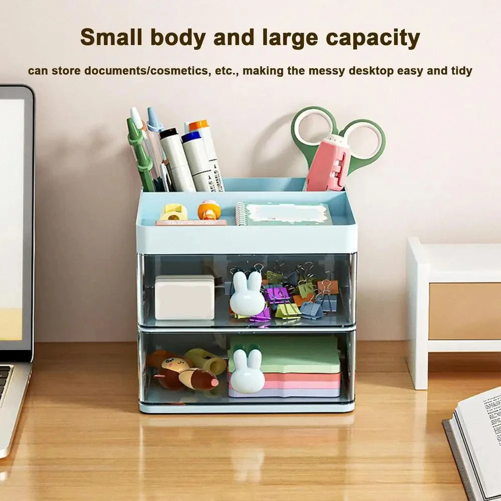 Multi-Purpose Desk Organizer with Drawer – Compact Plastic Storage for Makeup, Office Supplies & Phones