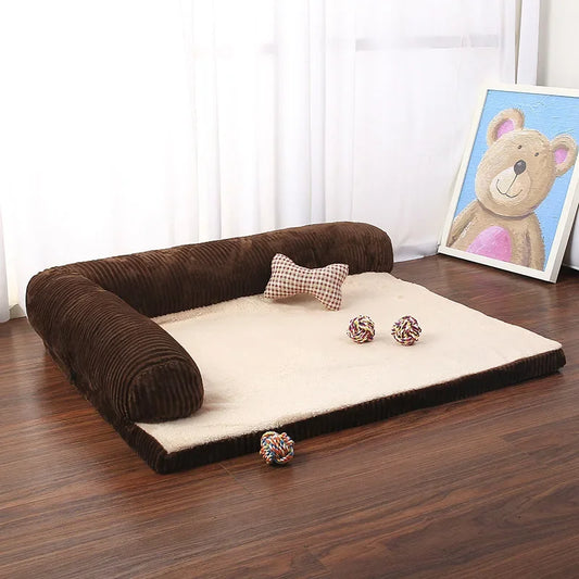Orthopedic L-Shaped Dog Bed – Soft Lounge Sofa with Fleece Surface for Small to Large Dogs & Cats