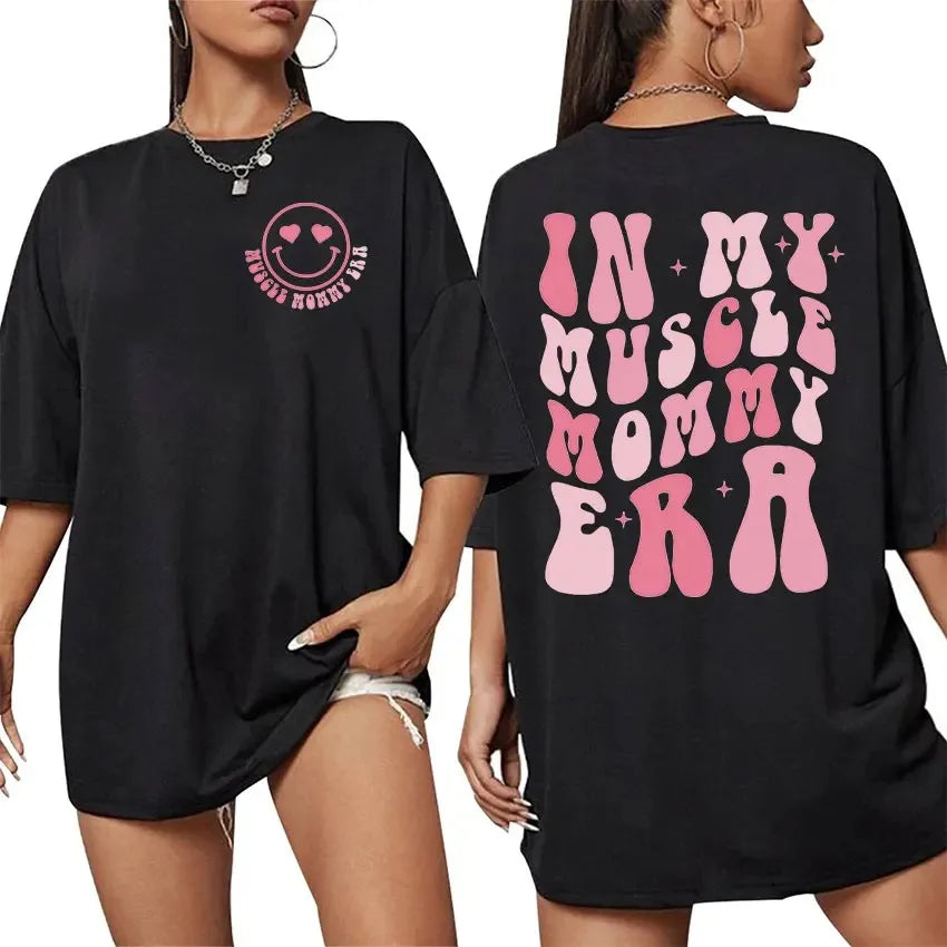 Muscle Mommy Gym Funny Graphic TShirt Women's Aesthetic Fashion Short Sleeve T-shirts Casual 100% Cotton Oversized Sport T-shirt