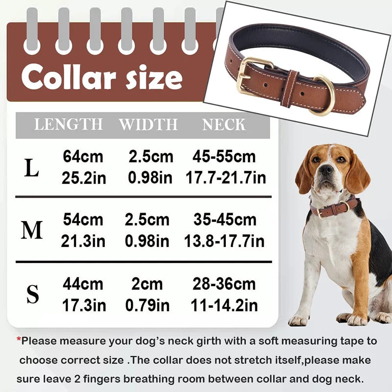 Premium Genuine Leather Dog Collar – Soft Padded & Durable (Brown & Red, All Sizes)
