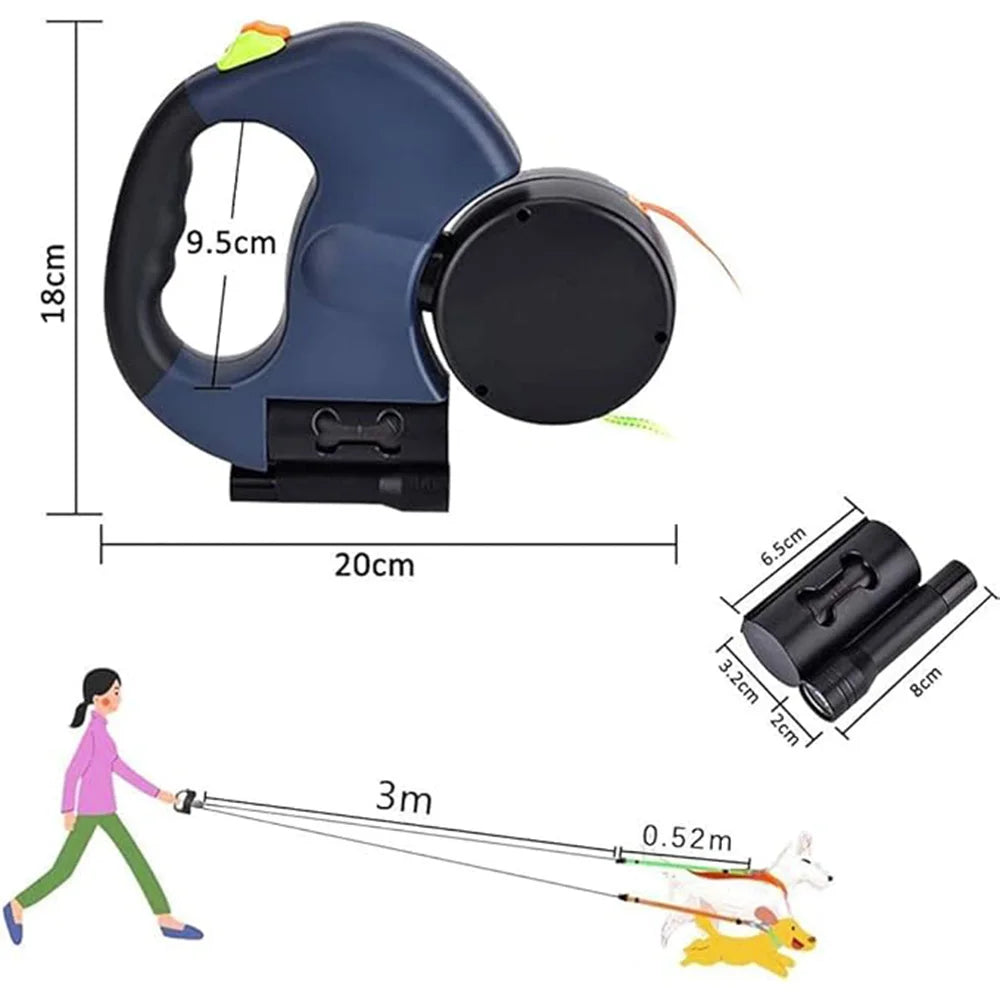 3M LED Dual-Head Retractable Pet Leash – Reflective, Tangle-Free, One-Click Locking for Dogs & Cats