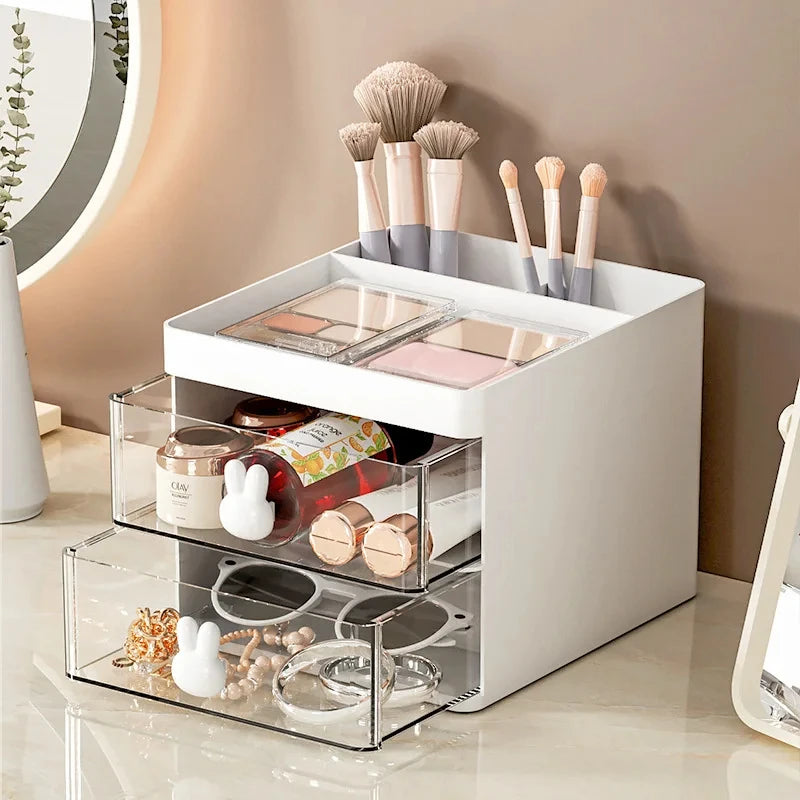 Multi-Purpose Desk Organizer with Drawer – Compact Plastic Storage for Makeup, Office Supplies & Phones