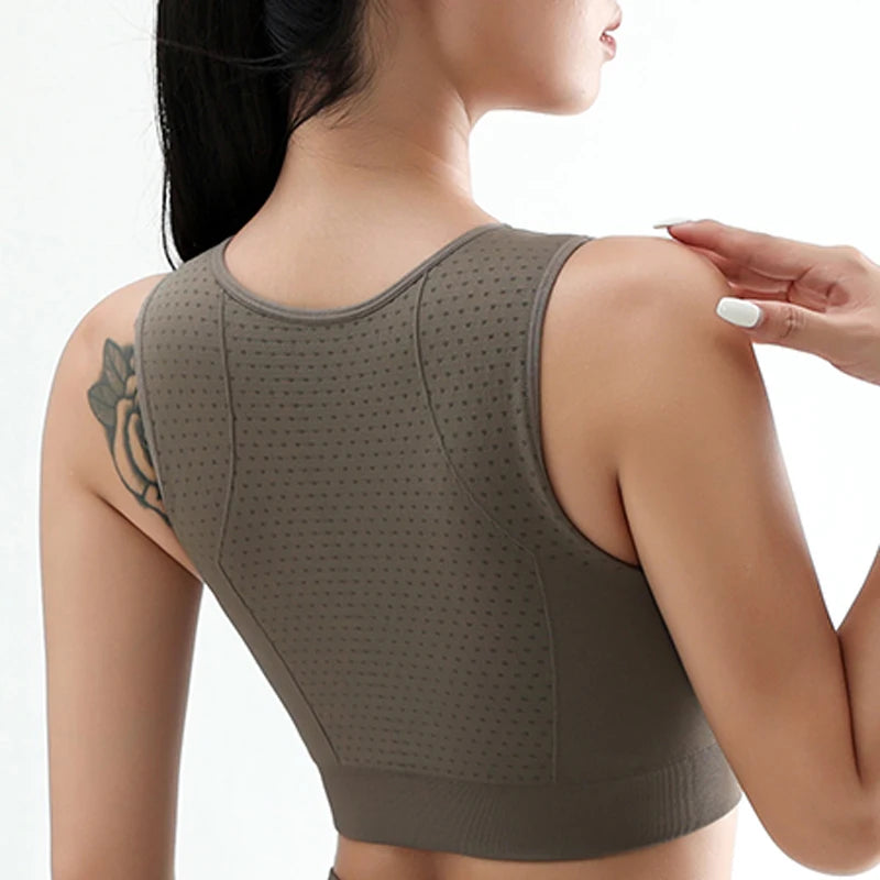 Women's Gym Sports Underwear Gathering Anti-Sag Yoga Bra Removable Cup Pads Tight Top Sweat Absorbing Breathable Top