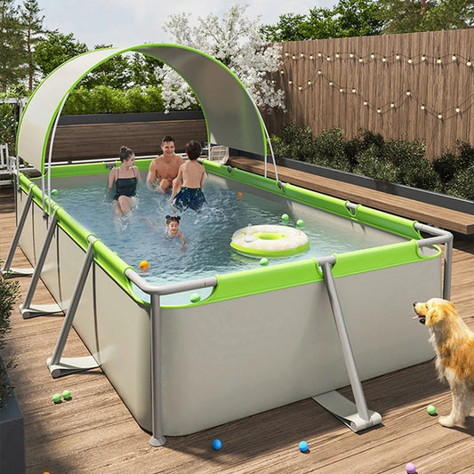 Inflatable Family Pool with Slide & Canopy – Luxury Backyard Water Fun for 2–6 People