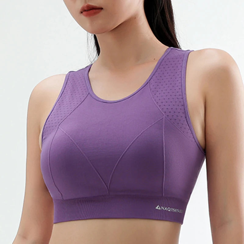 Women's Gym Sports Underwear Gathering Anti-Sag Yoga Bra Removable Cup Pads Tight Top Sweat Absorbing Breathable Top