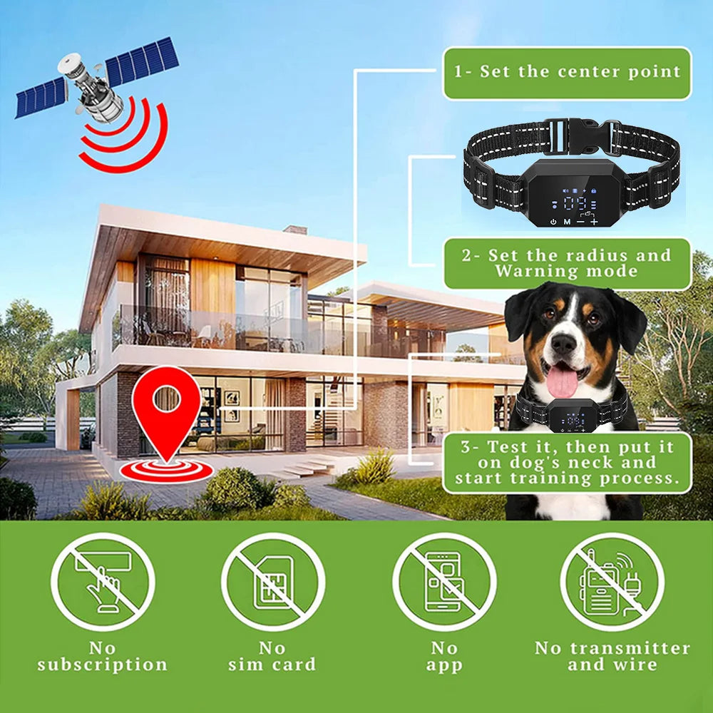 GPS Wireless Dog Fence Collar – Rechargeable with Shock, Vibration & Beep Modes