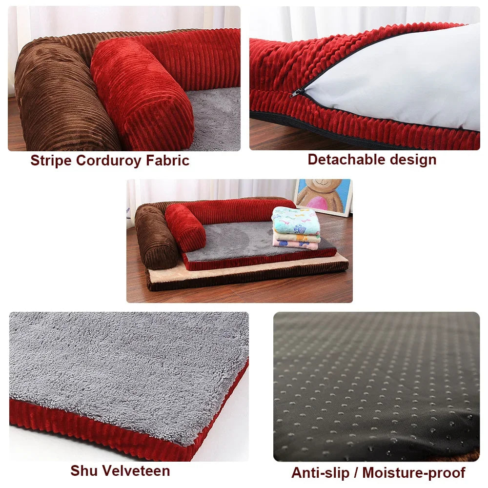 Orthopedic L-Shaped Dog Bed – Soft Lounge Sofa with Fleece Surface for Small to Large Dogs & Cats